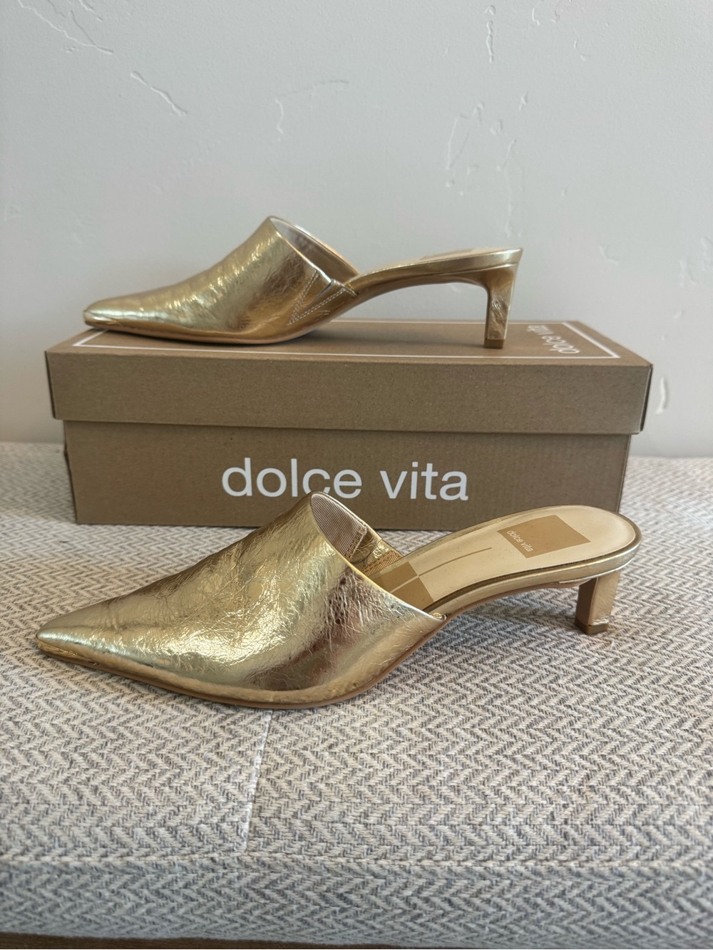 Dolce Vita Lexi Gold Pointed-Toe Mule Heels 6.5